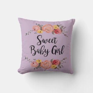 Sweet Baby Girl Floral Throw Pillow