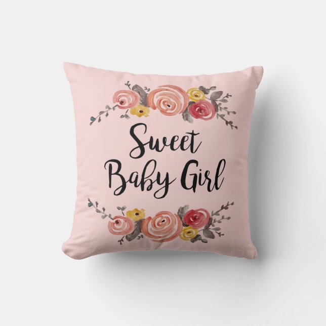Sweet Baby Girl Floral Throw Pillow (Front)