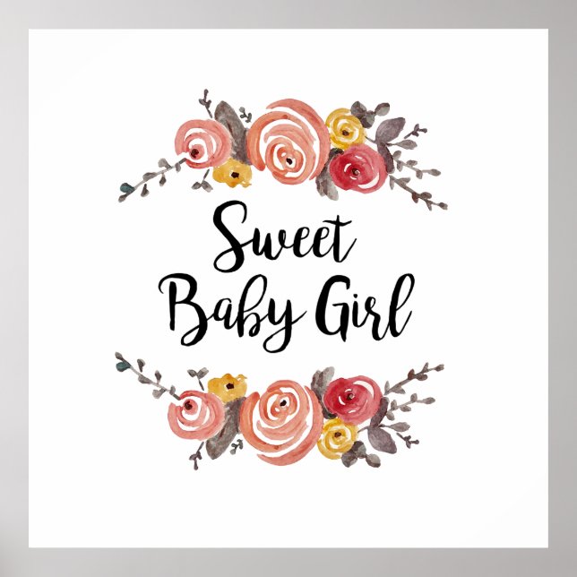 Sweet Baby Girl Flower Painting Baby Shower Poster (Front)