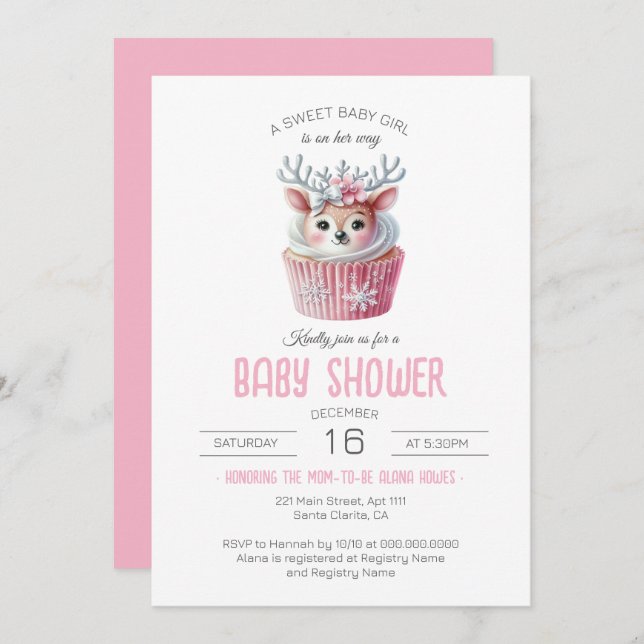 Sweet Baby Girl Is On Her Way Cupcake Baby Shower Invitation (Front/Back)