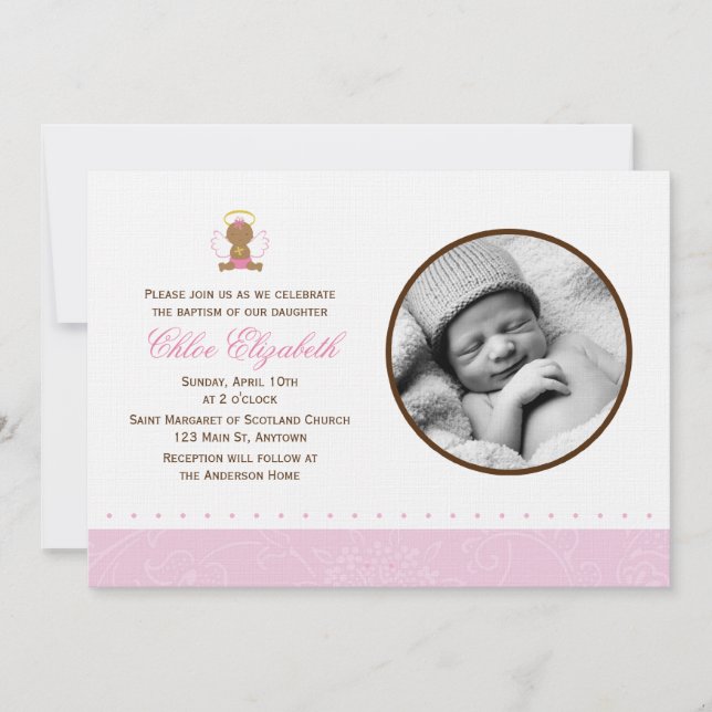 Sweet Baby Girl Photo Baptism Invitation (Front)