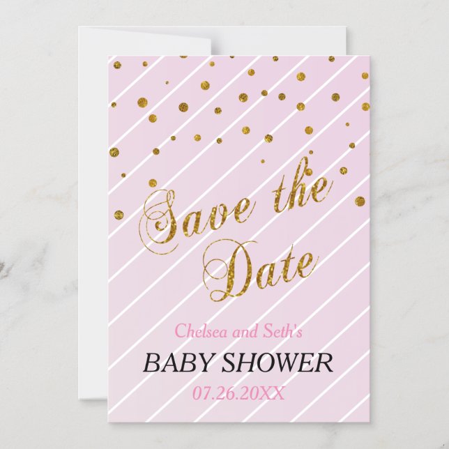 Sweet Baby Girl Pink & Gold Confetti | Baby Shower Magnetic Invitation (Front)