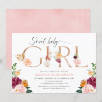 Sweet baby girl rose gold burgundy blush shower
