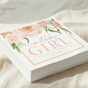 Sweet Baby Girl Soft Pink Rose Floral Baby Shower Napkin
