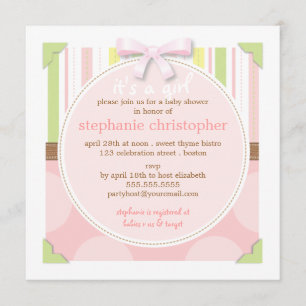 Sweet Baby Girl Stripes & Polka Dot Baby Shower Invitation