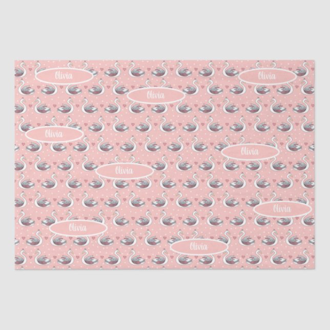 Sweet Baby Girl Swan Princess Blush Pink Add Name Tissue Paper (Front)