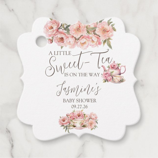 Sweet Baby Girl Tea Party Baby Shower Invitation Favour Tags (Front)