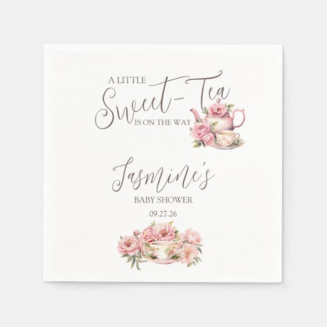 Sweet Baby Girl Tea Party Baby Shower Invitation Napkin (Front)