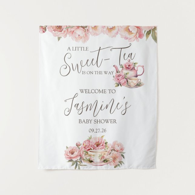 Sweet Baby Girl Tea Party Baby Shower Invitation Tapestry (Front)