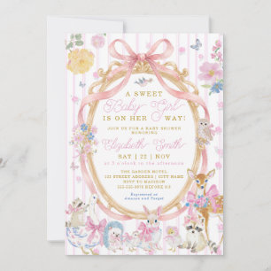 Sweet Baby Girl Whimsical Animals Baby Shower Invitation