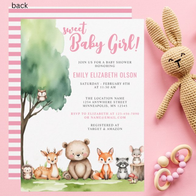Sweet Baby Girl Woodland Animals Baby Shower Invitation (Creator Uploaded)