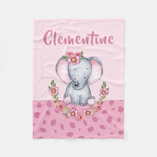Sweet Baby Girl's Elephant Floral Animal Print Fleece Blanket (Front)