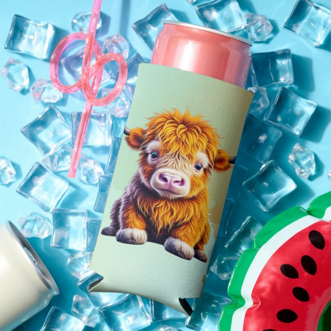 Sweet Baby Highland Cow Personalised Seltzer Can Cooler (In Situ Summer)