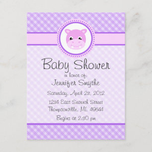 Sweet Baby Hippo Purple Baby Shower Invitations