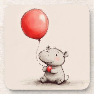  Sweet Baby Hippo with Red Balloon Coaster