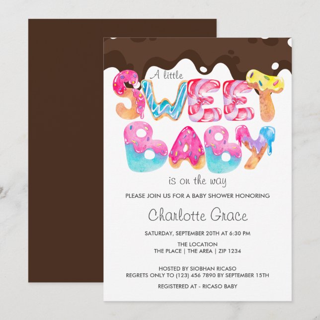 Sweet Baby Is On The Way (unisex chocolate) Invitation (Front/Back)