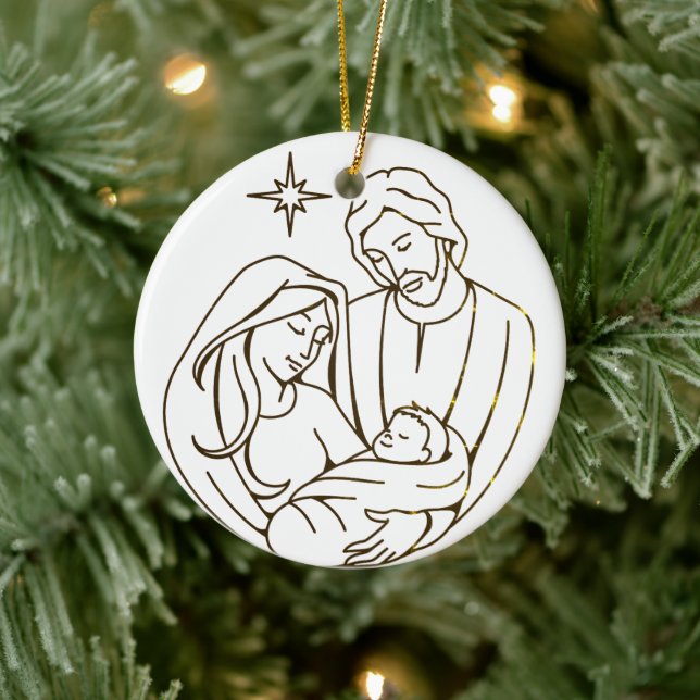 Sweet Baby Jesus Nativity Scene Christmas Star Ceramic Ornament (Tree)