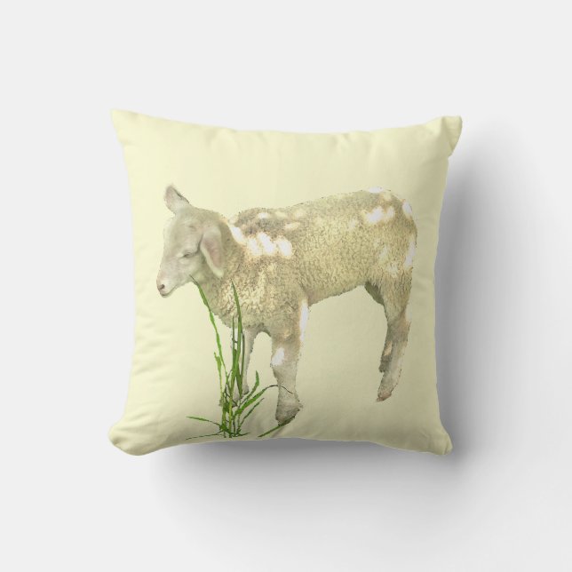 Sweet Baby Lamb on Yellow Outdoor Pillow (Front)
