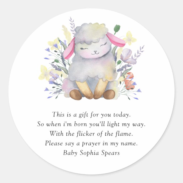 Sweet baby Lamb - Prayer Candle Label (Front)