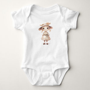 Sweet Baby Lamb Sheep in Easter Dress and Hat Bodysuit