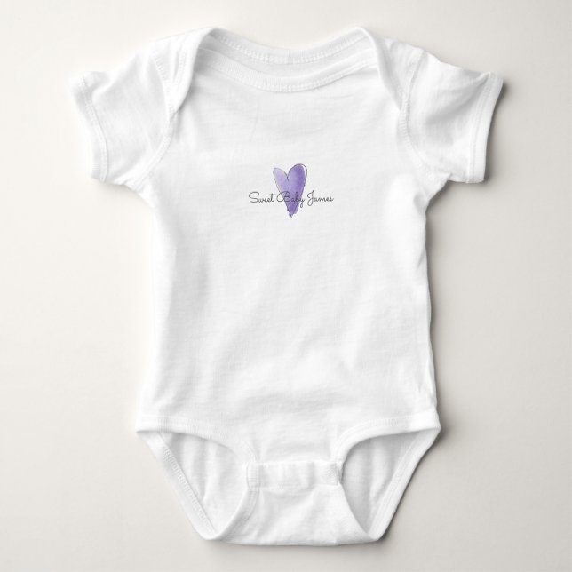 Sweet Baby NAME Purple Watercolor Heart Love  Bodysuit (Front)