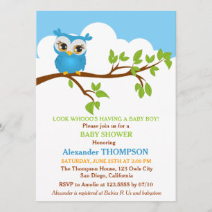 Sweet Baby Owl Boy Baby Shower Invitation