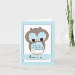 Sweet Baby Owl Boy Thank You Card   Blue