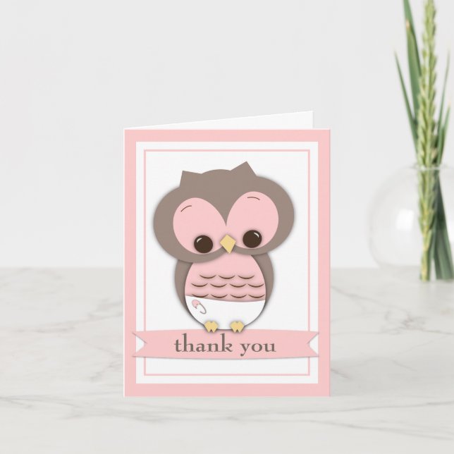 Sweet Baby Owl Girl Thank You Card (Front)
