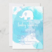 sweet Baby Party invitation blue aquarell elephant