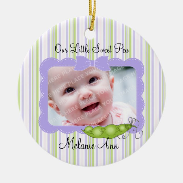 Sweet Baby Pea Photo Ceramic Tree Decoration (Front)