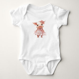 Sweet Baby Pig Piglet in a Pink Dress Bodysuit