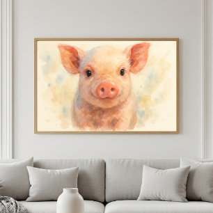 Sweet Baby Piglet Watercolor Portrait Poster