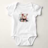 Sweet Baby Piglet with Flowers