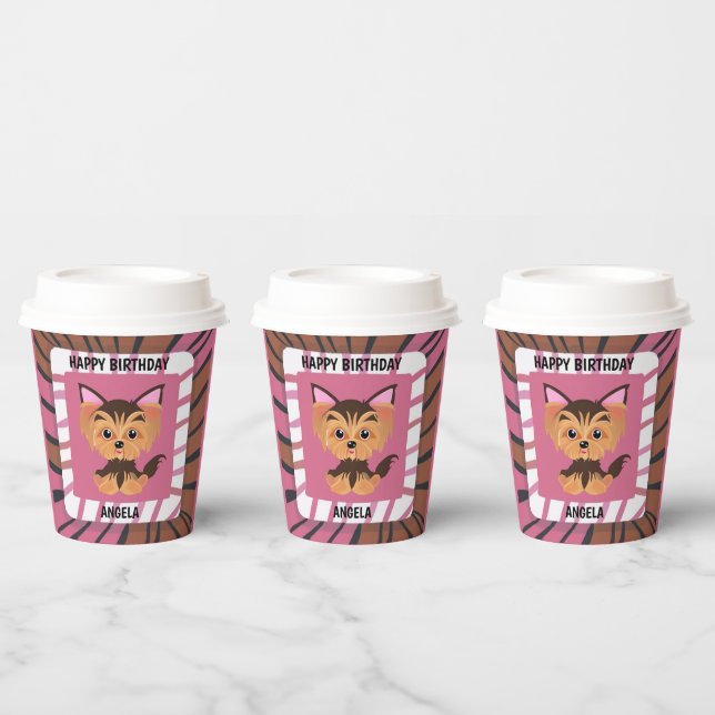 Sweet Baby Pink and Brown Yorkie  Paper Cups (Multi)