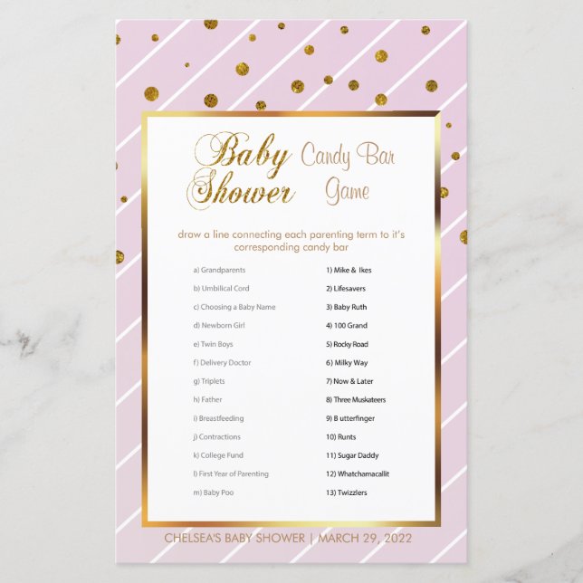 Sweet Baby Pink and Gold Baby Shower - Candy Bar (Front)
