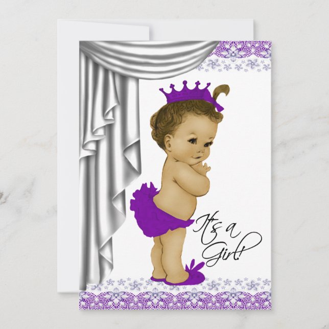 Sweet Baby Purple and Grey Baby Shower Invitation (Front)