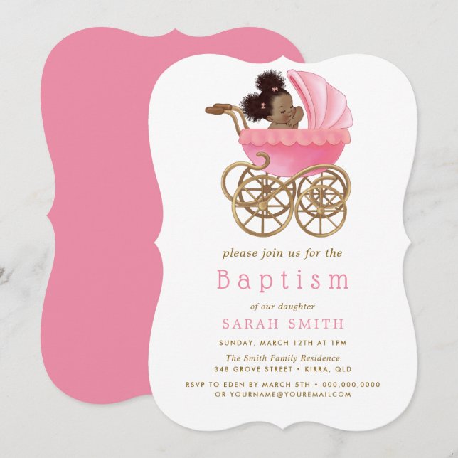 Sweet Baby Stroller Pram Baptism Christening Invitation (Front/Back)