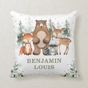 Sweet Baby Woodland Animals Greenery Gold Nursery Cushion