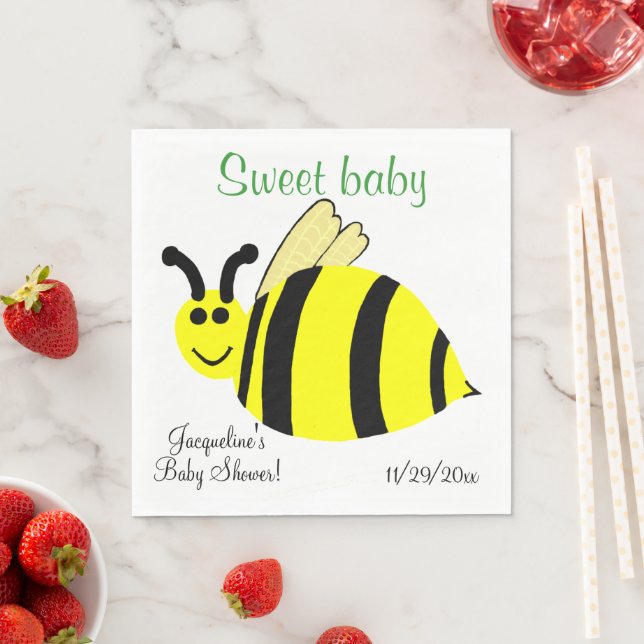 Sweet Baby Yellow Bumble Bee Baby Shower Napkin (Insitu)