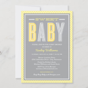 Sweet Baby Yellow Dark Grey Bold Type Shower Invitation