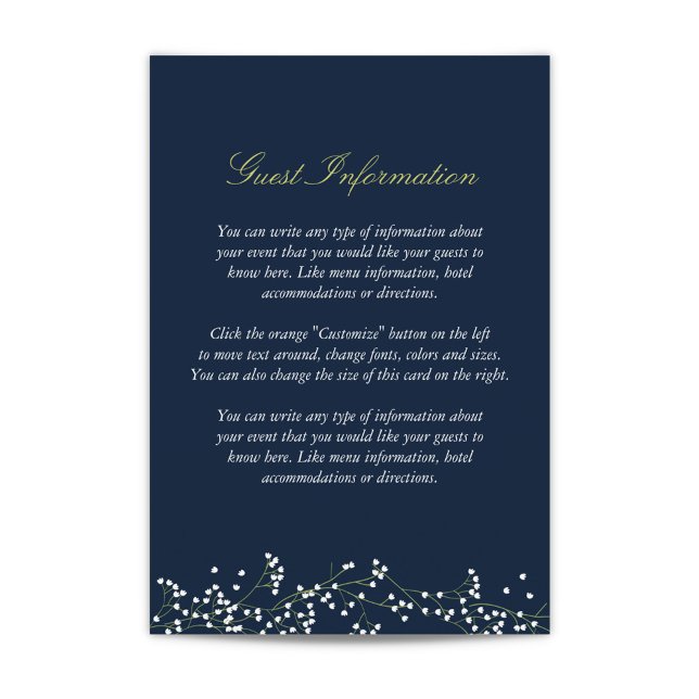 Sweet Baby's Breath Wedding Insert Card (Sweet Baby's Breath Enclosure Card in Navy Blue)