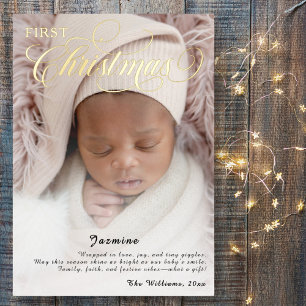Sweet Baby's First Christmas Photo Script Foil Holiday Card