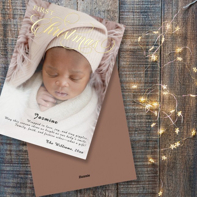 Sweet Baby's First Christmas Photo Script Foil Holiday Card (Creator Uploaded)