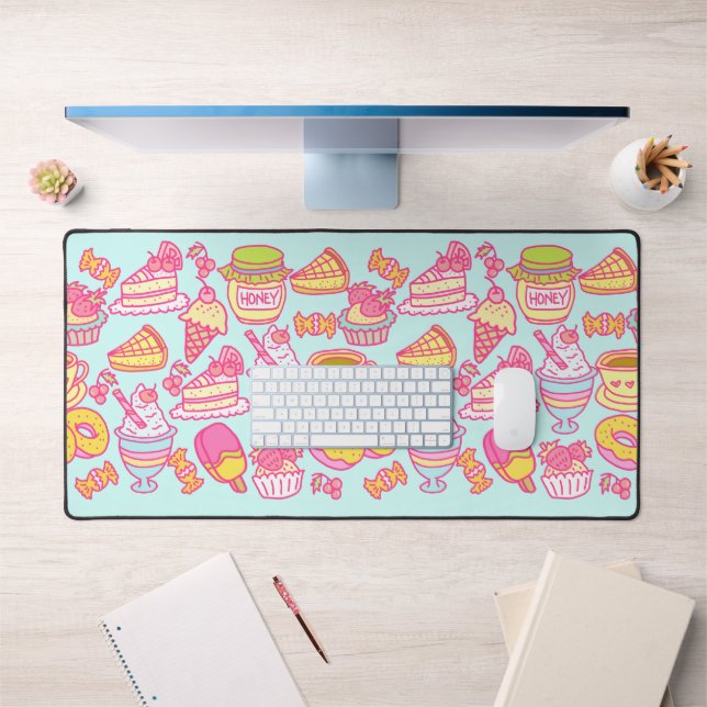 Sweet Bakery and Drinks Blue Desk Mat (Office 1)