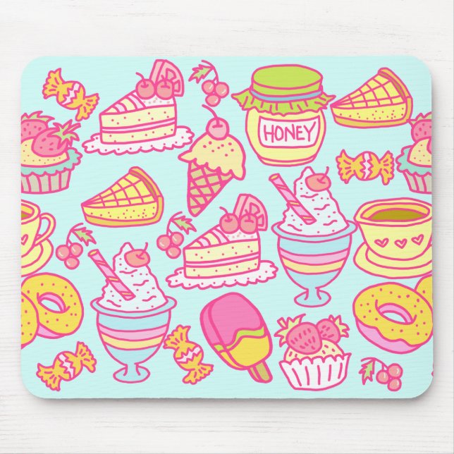 Sweet Bakery and Drinks Blue  Mouse Pad (Front)