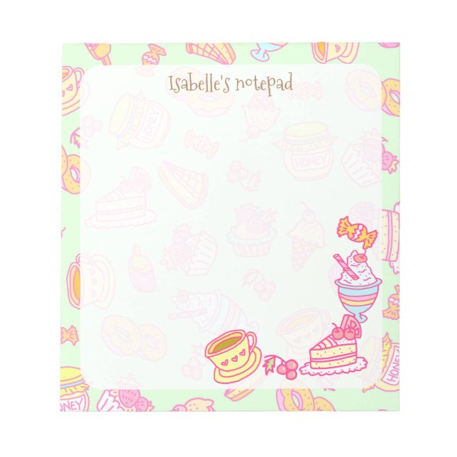 Sweet Bakery and Drinks Green Notepad (Front)