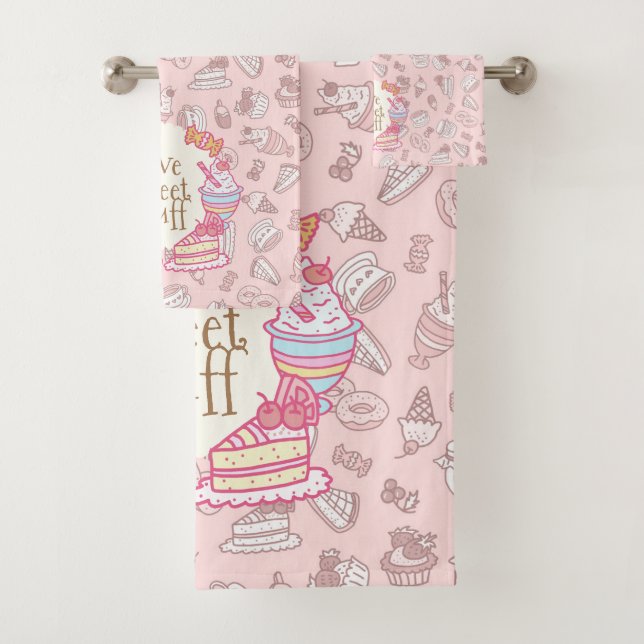 Sweet Bakery and Drinks Peach Bath Towel Set (Insitu)