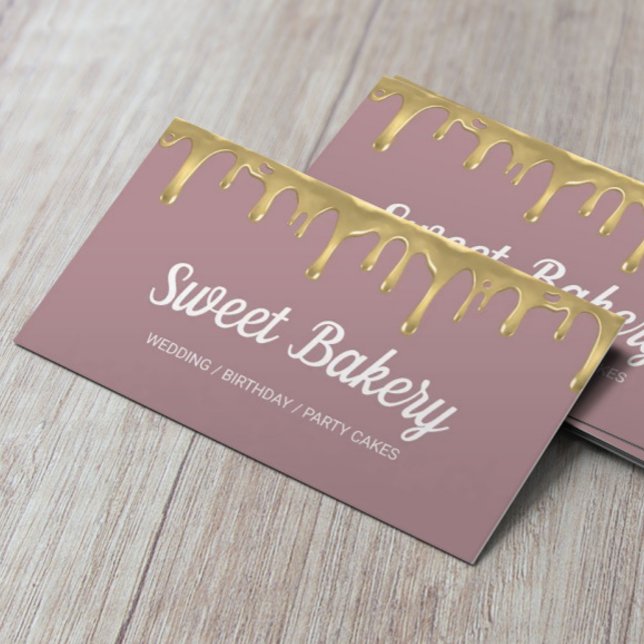 Sweet Bakery Gold Dripping Event Party Cakes Business Card (Creator Uploaded)