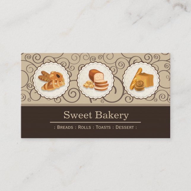 Sweet Bakery Shop - Breads Rolls Toasts Dessert Business Card (Front)