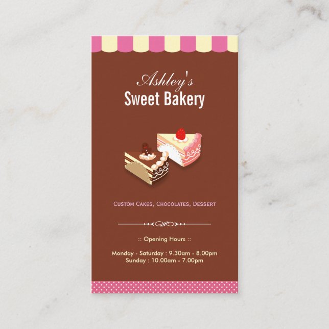 Sweet Bakery Shop - Custom Cakes Chocolates Pastry Business Card (Front)